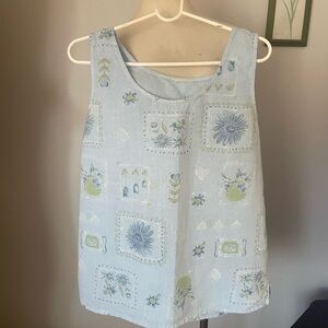 Floral Patterned Sleeveless linen  Top L/XL